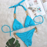 Toloer New Swimsuit Crystal Diamond Swimsuit Sexy Swimsuit Solid Color Strap Metal Chain Accessories