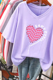 100% Cotton L-6XL T Shirt Plus Size Tshirt Short Sleeve Women Top Summer Heart Print Couple V Neck Oversized T