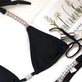 Toloer New Solid Color Sexy Strap Women's Swimsuit Luxury Rhinestone Swimsuit Thong