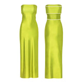 Womens High Street Casual Cutout Tube Tops Dress Fashion Gradient/Solid Color Off-shoulder Skinny Slit Long Sundress-Outfit