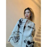 Different Print Big Pocket Knit Cardigan-Outfit