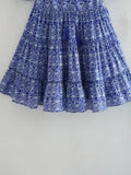 Women's Blue Print Short-Sleeved Dress