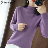 Pullover Women Vintage Sweater Spring Winter Half Turtleneck Woman Sweaters Retro Green Warm Knitted Women
