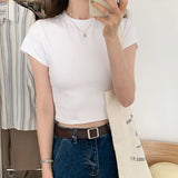 Splicing Design Feel Bottom Shirt Spring And Autumn New Loose High Waist Thin Short-Sleeved T-Shirt Blouse-Outfit