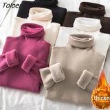 Winter Warm Velvet Turtleneck Sweaters Women Korean Casual Snow Wear Slim Sweater Thicken Solid Elastic Knitted Pullover