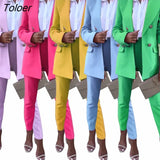 Fall Turn Down Collar Long Sleeve Double-breasted Blazer Suit Pants Two Piece Set Outfits Elegant OL Office Ladies