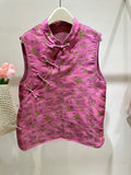 Chinese Style Button-Up Blouse Women Summer 2024 New Socialite Rose Red Flowers Loose Horse Clip-Outfit