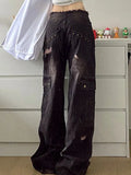 Punk Distressed Rivets Ripped Cargo