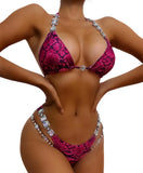 Toloer New Bikini, Sexy Snake Print Crystal Diamond Female Split Swimsuit Beach
