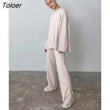 Oversized Knitted 2-Piece Women Sweater Set Winter Pullovers And Drawstring Pants Knitted Two Piece Female Suit
