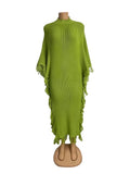 Autumn And Winter Knitted Jas-Song Dress High-Necked Bat Sleeve Open Fork And Hip Dress Women's
