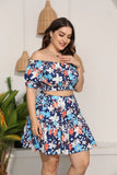 Sweet Off-the-shoulder Short Sleeves Floral Print Plus Size Two Piece Skirt