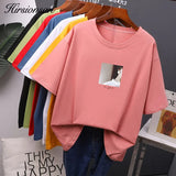 Printed T Shirt Women Summer Hot O Neck Tshirts Korean Aesthetic Cotton Tees for Ladies Ins Comfortable Female