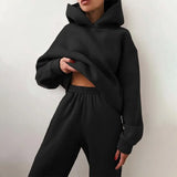 Tracksuit Suit Autumn Fashion Warm Hoodie Sweatshirts Two Pieces Oversized Solid Casual Hoody Pullovers Long Pant