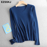 2022 basic v-neck solid autumn winter Sweater Pullover Women Female Knitted sweater slim long sleeve badycon sweater
