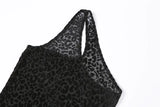 Leopard Print Mesh Skinny Jumpsuit Women One Shoulder Sleeveless Patchwork Fitness Party Activewear Basic Wild Female