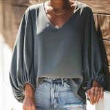 Lantern Sleeve V Neck Solid Women Blouse Lace Patchwork Oversize Female Blouses 2021 Spring Casual Ladies Top