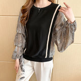 printing splicing knit female small wind spring holiday two jackets lantern sleeve chiffon unlined upper