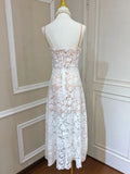 Patchwork Embroidery Camisole Dress For Women V Neck Sleeveless Cut Out High Waist Midi Dresses Female 2022