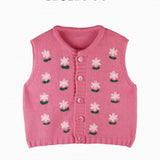 Sweet Flower Embroidered Knitted Vest Girls 2024 Spring And Autumn New Loose Soft Waxy Sweater Back Trend-Outfit
