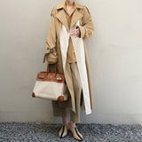 Minimalist Colorblock Women's Autumn Coat Lapel Long Sleeve Patchwork Straight Long Overcoat Female 2021