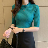 Knitted Tops Pullover Half Sleeve Knitted Sweater New 2022 Korean Women Spring Basic Solid Casual Base Female Shirt