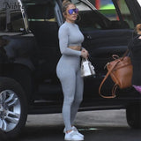 Basic tracksuit fitness 2piece setfemale fashion autumn crop top leggings Matching set female casual simple activity