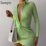 Dresses For Women 2021 Long Sleeve Dreep V Neck Striped Green Sexy Club Dress Bodycon Mini Wrap Ladies Dresses