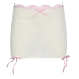 Lace Knitted Mini Skirts Women Bow Fairycore Balletcore Pencil Skirts Chic Slim Korean Summer Bottom Harajuku New-Outfit