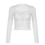 Lace Pleated Chest-Shaped Slim Long-Sleeved T-Shirt 2023 New Style-Outfit