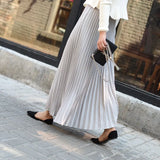 Womens High-Waisted Pleated Skirts Elastic Waist Blue Chiffon Maxi Skirt Pleated Long Office Skirt Summer Skirts For Women