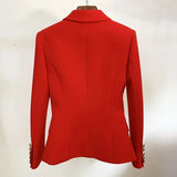 QUANLITY Newes 2022 Classic Designer Blazer Women's Slim Fitting Metal Lion Buttons Double Breasted Blazer Jacket Red