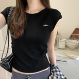 Sleeveless Knitted Embroidered Letter T-Shirt Women's Summer New Fold Waist Early Spring Dress Temperamental Vest-Outfit