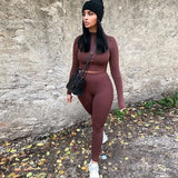 Winter Casual Two 2 Piece Set Sweatsuits Tracksuit For Women Outfits Turtleneck Crop Top Pants Suits Black Matching