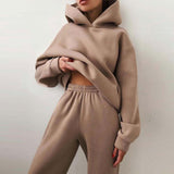 Women's Pure Color Casual Fashion Trousers Thick Sports Hoodie Set