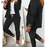 Piece Sets Womens Elegant Blazer Coat Long Pants Suit Autumn Winter Casual Fashion Office Lady Outfits Chic Daily