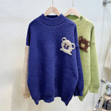 Korean Knitted Pullovers Japanese Cute Letter Plaid Sueter Mujer Autumn Winter New Oversize Jumpers Women