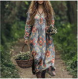 Printed Summer Long-Sleeved Dress Art Retro