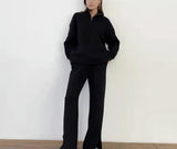 Selling Solid Cotton Jacket Set Zipper Plus Velvet Loose Top Sports Pants