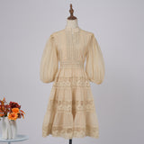 Dress Eugen Yarn Half-Open Lantern Sleeve Middle Sleeve Dress Lace Lace To Receive Waist
