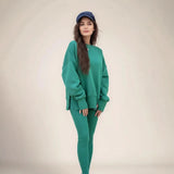 Autumn And Winter Women's Leisure Loose Long-Sleeved Collar Open Fork Tight Trouser Trouser