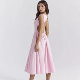 Spring-Summer Women's New Round Collar Bareback Solid Color High Fashion Dress