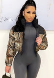 Print Long Sleeve Zipper Fly Cropped