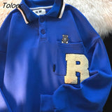 Spring Simple Cute Embroidery Pocket POLO Shirt Sweatshirt Harajuku Clothes for Teens Japan Style Large 2XL Casual