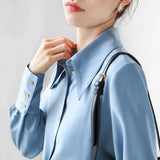 Blue Sharp Collar Shirt Woman 2025 Spring And Autumn Design Small Commuting Professional Shirt