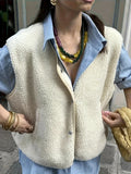 Vintage Lamb Hairless Sleeveless Vest Short Coat Shoulder Vest
