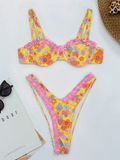 Frill Trim Underwire Floral Bikini Set-Outfit