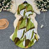 Short-Sleeved Dress Women Autumn Polo Tie Straps To The Waist Design Small Chic Temperament Long