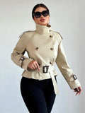 Women's Clothing 2025 Spring And Autumn Collar With Belt Buckle Dress Short Wind Coat Women