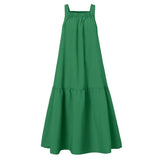 Solid A Line Robe 2021 Summer Sling Vestidos Beach Holiday Ruffle Dresses Womens Fashion Sleeveless Maxi